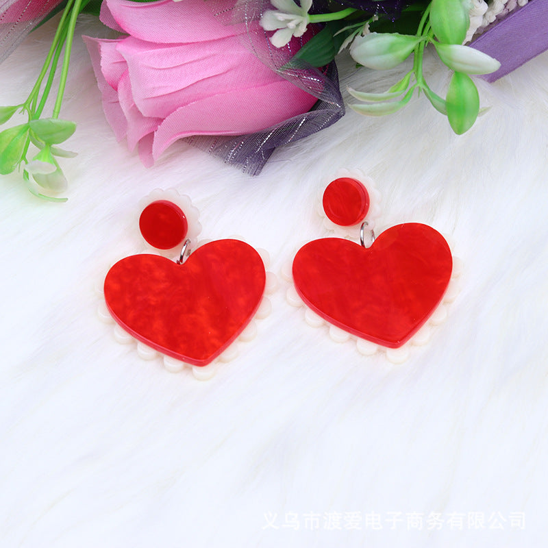 Wholesale Valentine's Day Heart Patchwork Acrylic Ear Studs